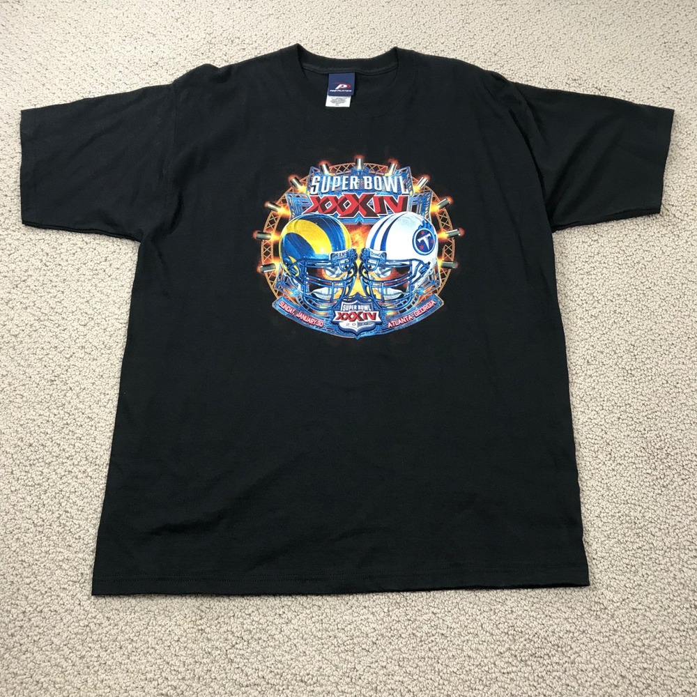 Vintage Pro Player Super Bowl XXXIV 2000 Rams vs Titans T-Shirt Mens Large Black
